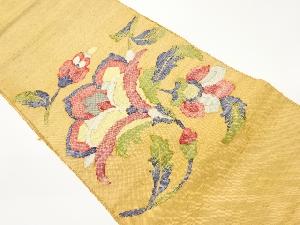 手織り紬花唐草模様織出し名古屋帯